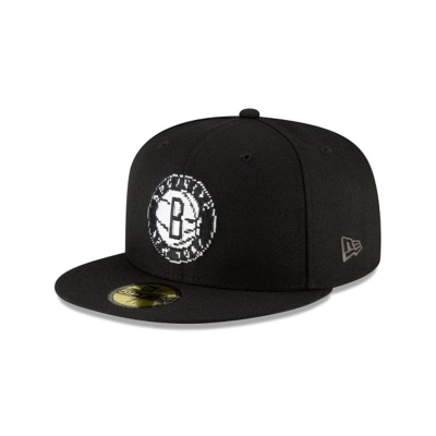 Black Brooklyn Nets Hat - New Era NBA Pixel 59FIFTY Fitted Caps USA3920475